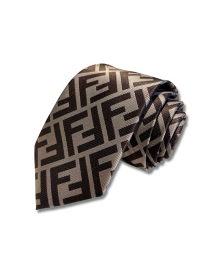 Fendi FF Logo Silk Tie in Beige And Dark Brown For Men