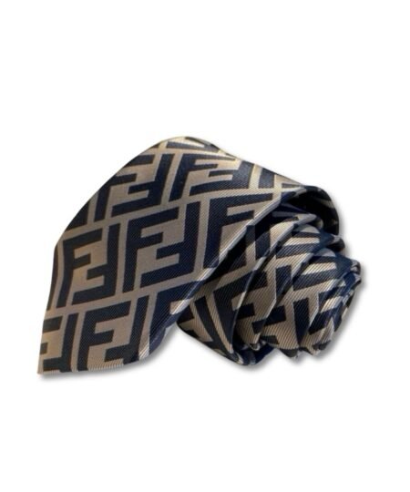 Fendi FF Logo Silk Tie in Navy and Beige For Men