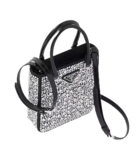 Prada Small Tote Bag With Crystals Sliver Tone For Women 5.9 in / 15 cm