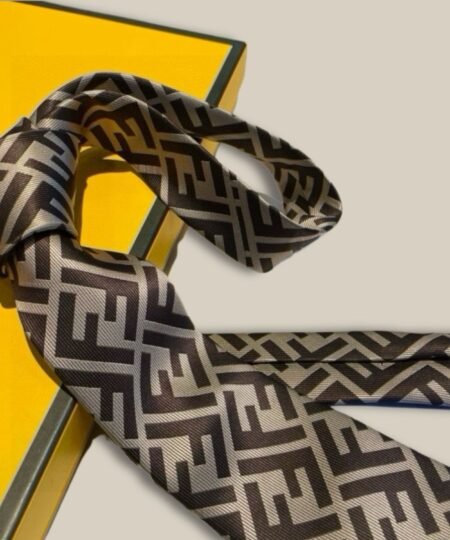 Alternative view of Fendi FF Logo Silk Tie in Beige And Dark Brown For Men