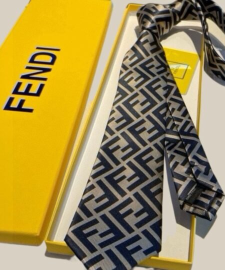 Alternative view of Fendi FF Logo Silk Tie in Navy and Beige For Men