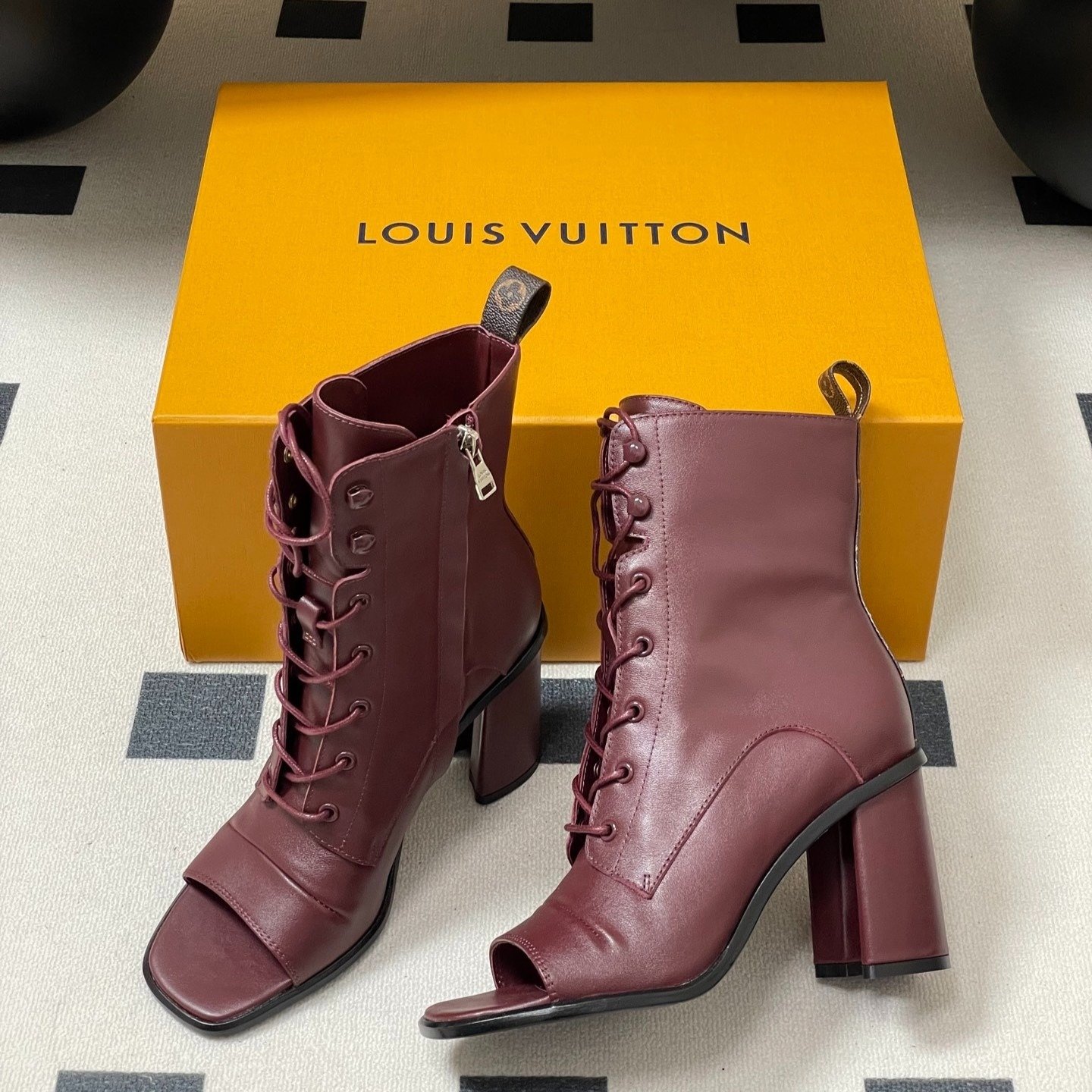 Louis Vuitton Berlin Open Toe Ankle Boot Bordeaux Red For Women 1AICLT - Image 14