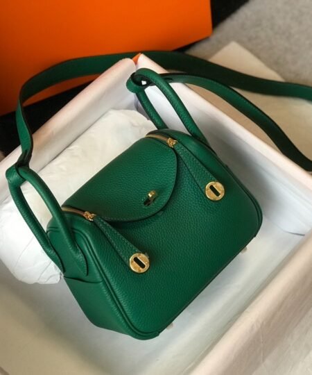 Hermes Lindy Mini Clemence Bag Green For Women, Women’s Handbags, Shoulder And Crossbody Bags 7.5in/19cm