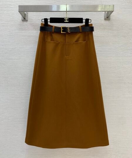 Saint Laurent Clothes - A-line Midi Skirt Camel Brown For Women