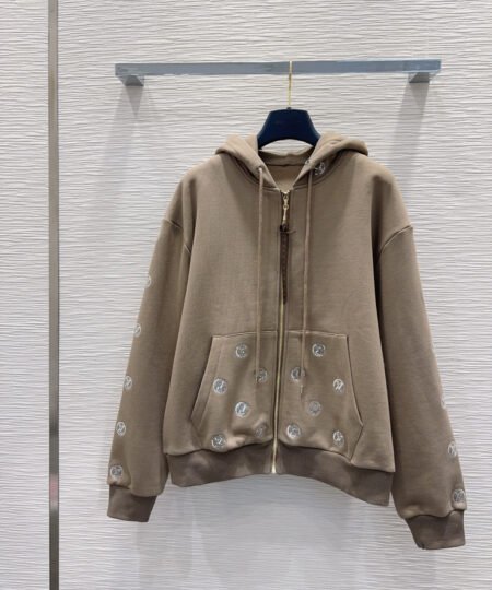 Louis Vuitton Clothes – Embellished Zip-up Hoodie Beige For Women