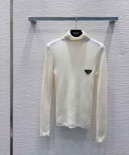 Prada Clothes -  Long Sleeves Turtleneck Sweater Cream For Women