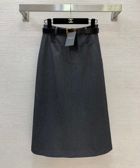 Saint Laurent Clothes - A-line Midi Skirt Gray For Women