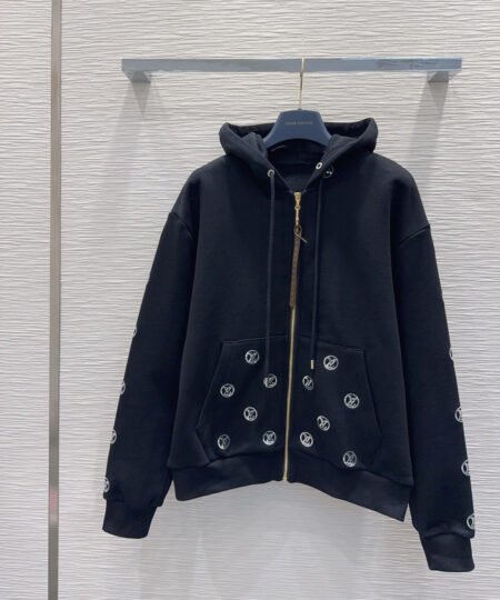 Louis Vuitton Clothes – Embellished Zip-up Hoodie Navy Blue For Women