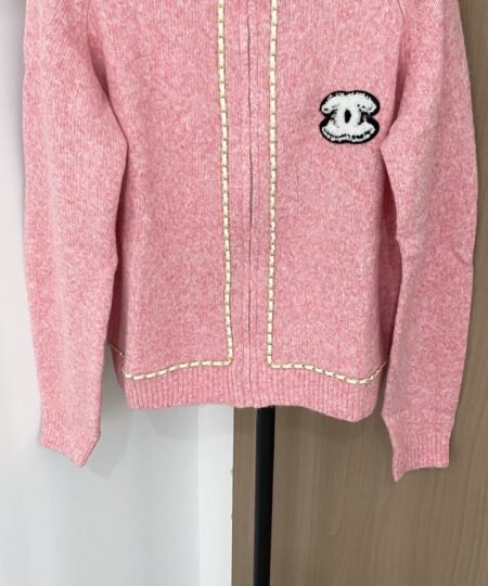 Alternative view of Chanel Clothes – Long Sleeves Knit Cardigan with Contrast Trim Light Pink For Women