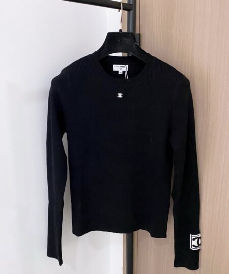 Chanel Clothes – Long Sleeves Ribbed Knit Sweater Black For Women