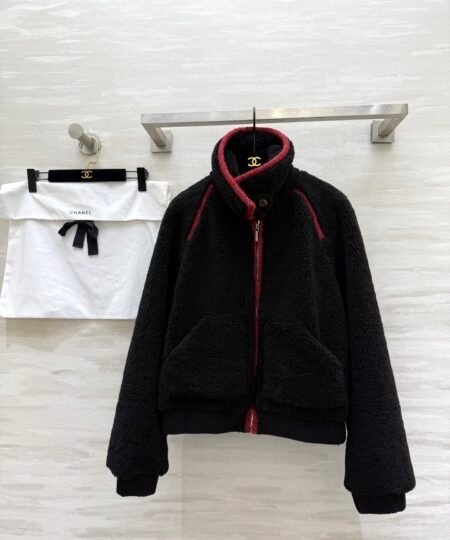 Chanel Clothes – Teddy fleece Jacket Black&Red For Women