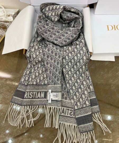 Dior Scarf Gray and White 78.7in/200cm