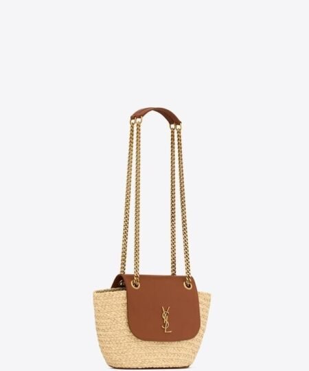 Alternative view of [True-to-ORIGINAL] Saint Laurent Mini Manon In Raffia And Aged Vegetable-Tanned Beige For Women 9.1 Inches/ 23 Cm 774269GAAED9051