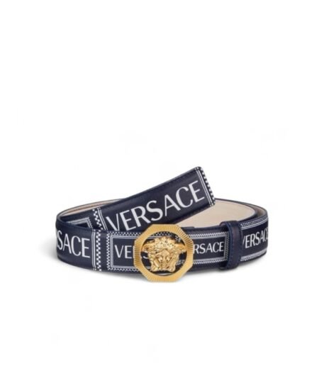 Versace Medusa Buckle Logo Leather Belt Navy 4cm For Men