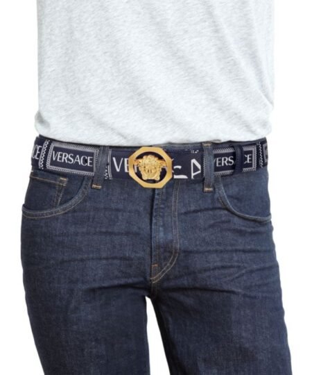 Alternative view of Versace Medusa Buckle Logo Leather Belt Navy 4cm For Men