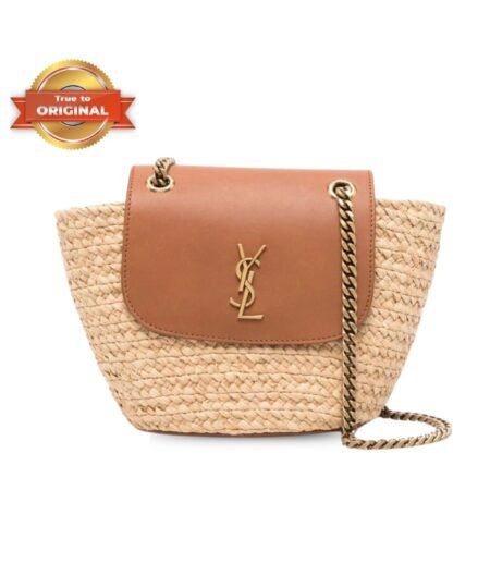 [True-to-ORIGINAL] Saint Laurent Mini Manon In Raffia And Aged Vegetable-Tanned Beige For Women 9.1 Inches/ 23 Cm 774269GAAED9051