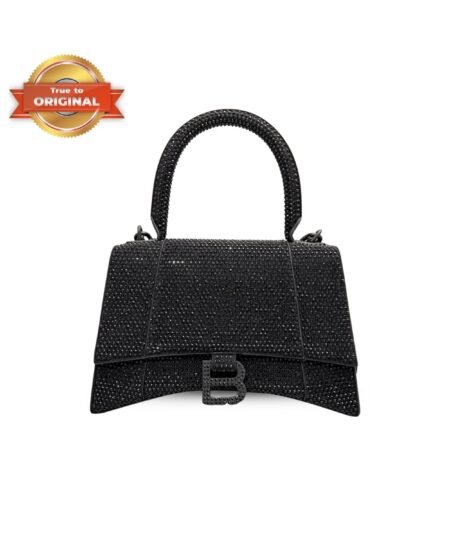 [True-to-ORIGINAL] Balenciaga Furry Hourglass Small Handbag With Rhinestones In Black For Women 24cm/9.4in
