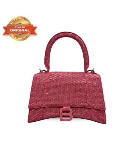 [True-to-ORIGINAL] Balenciaga Furry Hourglass Small Handbag With Rhinestones In Pink For Women 24cm/9.4in