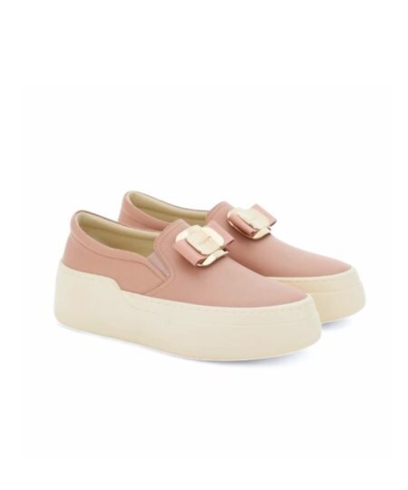 Ferragamo New Vara Plate Slip On Sneakers Rose For Women 030606 774816