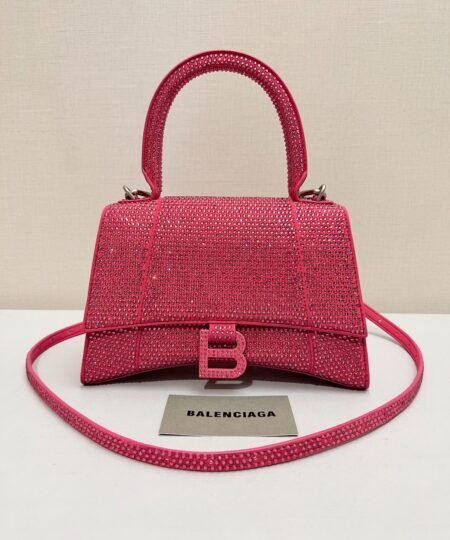 Alternative view of [True-to-ORIGINAL] Balenciaga Furry Hourglass Small Handbag With Rhinestones In Pink For Women 24cm/9.4in