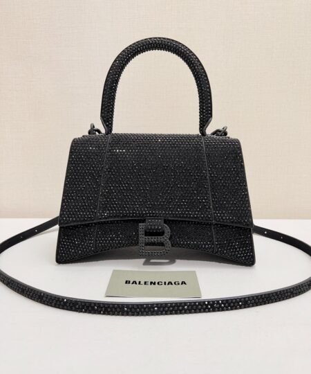 Alternative view of [True-to-ORIGINAL] Balenciaga Furry Hourglass Small Handbag With Rhinestones In Black For Women 24cm/9.4in