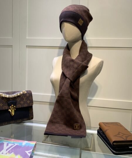Louis Vuitton Beanie & Scarf Set In Brown