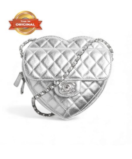 [True-to-ORIGINAL] Chanel Heart Bag Silvery For Women 8.1in/18cm‎ AS5764-B21928-NF635