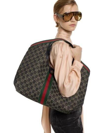 Alternative view of [True-to-ORIGINAL] Gucci Giglio Large Tote Bag Black GG Denim For Women 23.6in/60cm ‎‎853971 FAFYU 1155