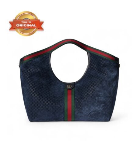 [True-to-ORIGINAL] Gucci Giglio Large Tote Bag Dark Blue GG Suede For Women 23.6in/60cm ‎‎‎853971 CAABV 4541