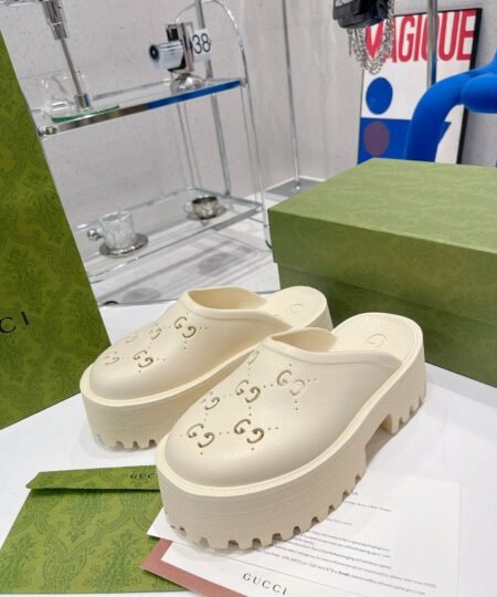 Gucci Women’s Platform Perforated G Sandal White For Women GG