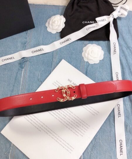 Alternative view of Chanel Belt With Double C Buckle Red Gold Toned Hardware Women Belt