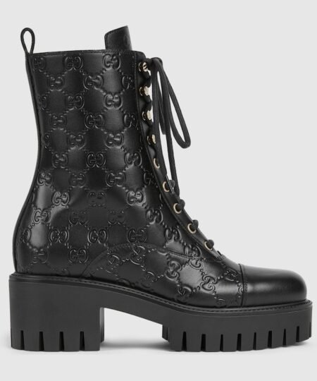 Alternative view of Gucci Lace-Up Ankle Boot With GG Black For Women 840739 AAE5Q 1000