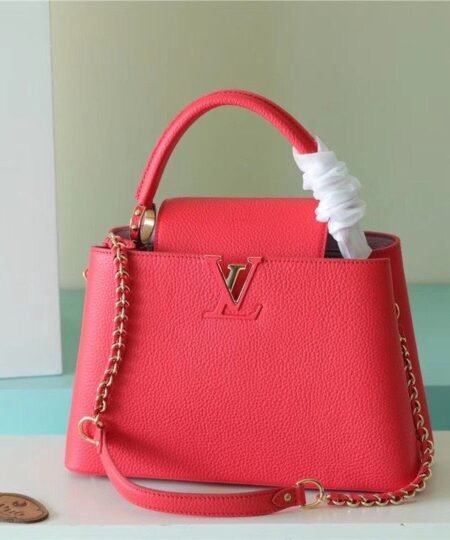 Louis Vuitton Capucines MM Taurillon Red For Women, Women’s Bags, Shoulder And Crossbody Bags 12.4in/31.5cm LV