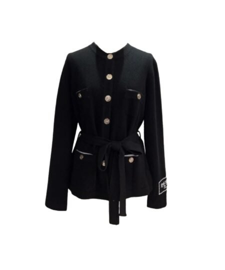 Chanel Belted Jacket With Signature Buttons Black For Women
