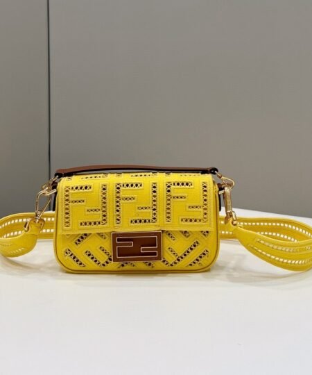 Fendi Baguette Yellow with Embroidery Small Bag For Woman 21cm/8in