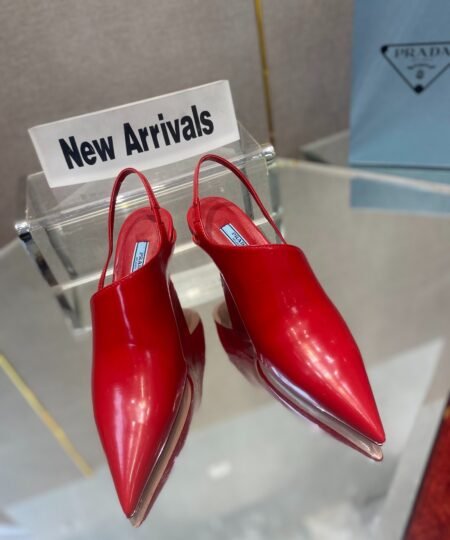 Prada Brushed Slingback Pumps Red For Women 2.6in/65mm PRD