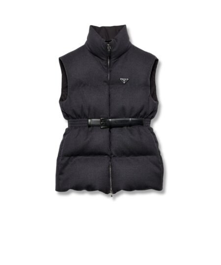 Prada Belted Down Padded Gilet Dark Grey For Women