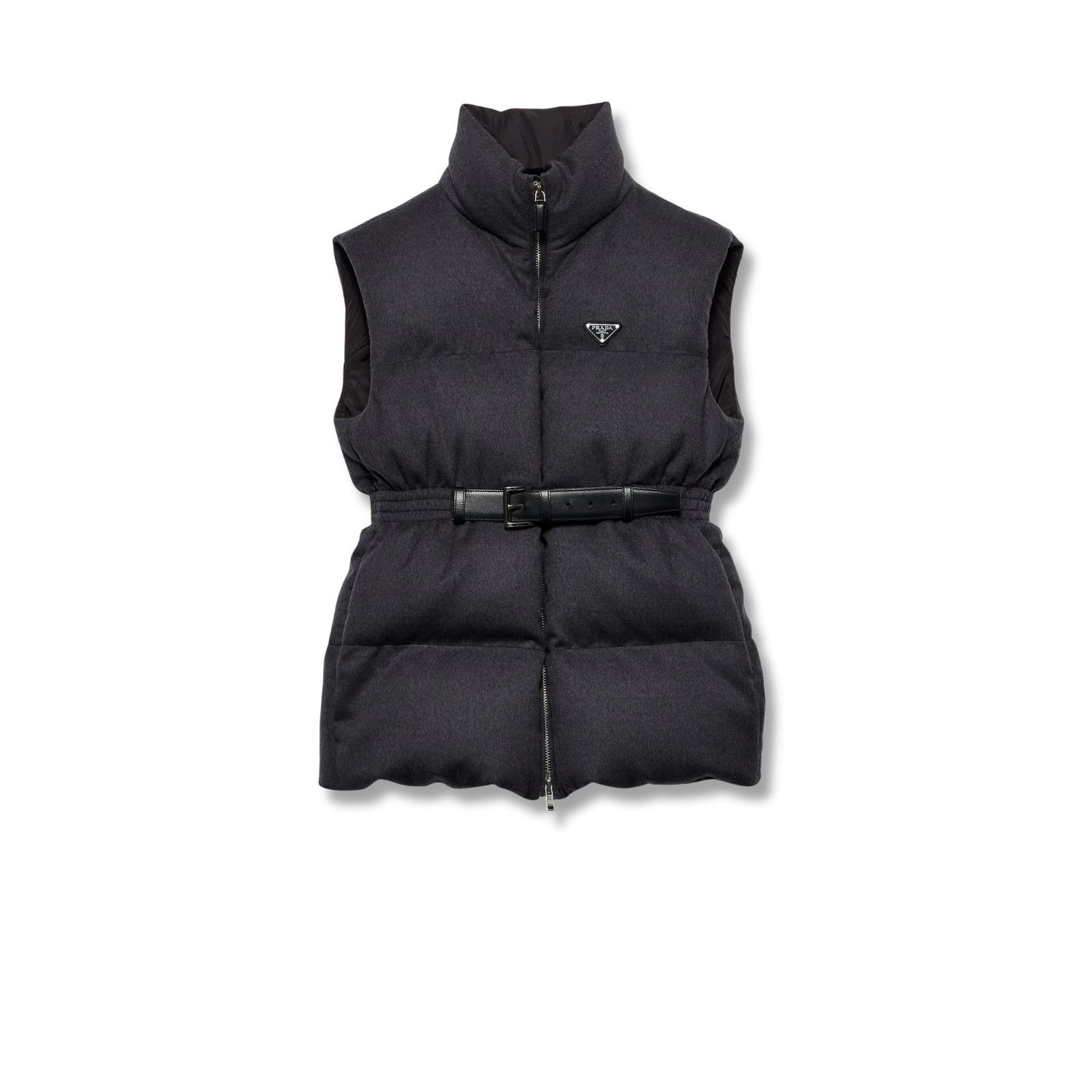 Prada Belted Down Padded Gilet Dark Grey For Women
