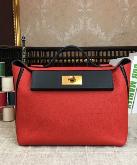 Hermes 24/24 Clemence Swift Red Gold Toned Hardware For Women, Women’s Handbags, Shoulder Bags 11.4in/29cm