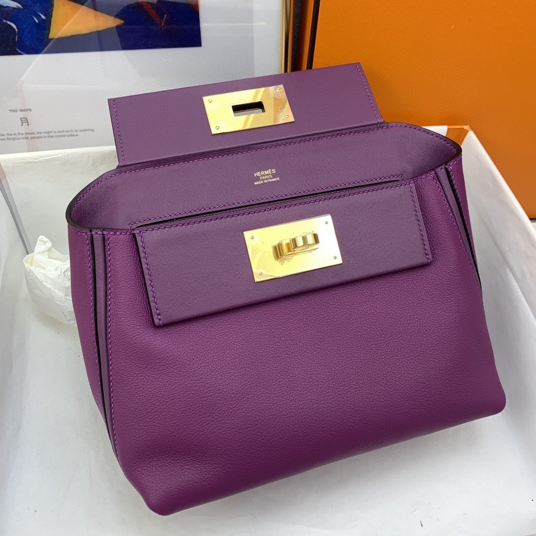 Hermes 24/24 Mini Evercolor Swift Purple For Women, Women’s Handbags, Shoulder Bag 8.2in/21cm - Image 3