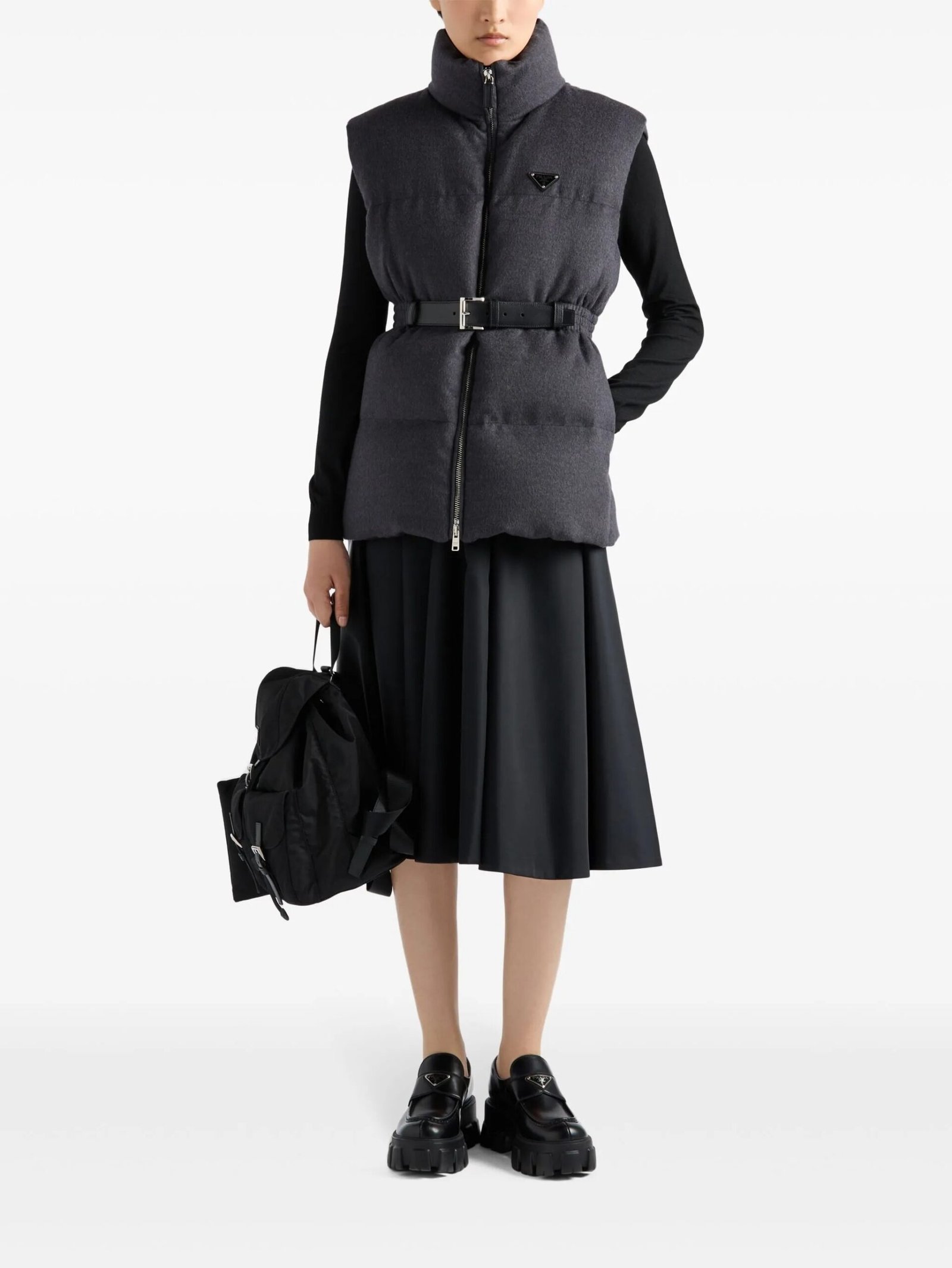 Prada Belted Down Padded Gilet Dark Grey For Women - Image 3