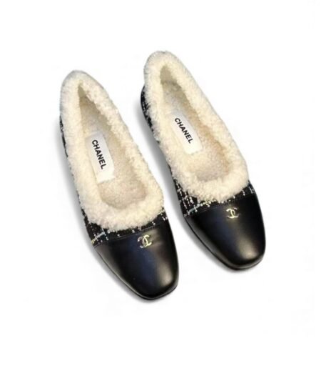 Chanel Shearling Ballet Flats Black For Women