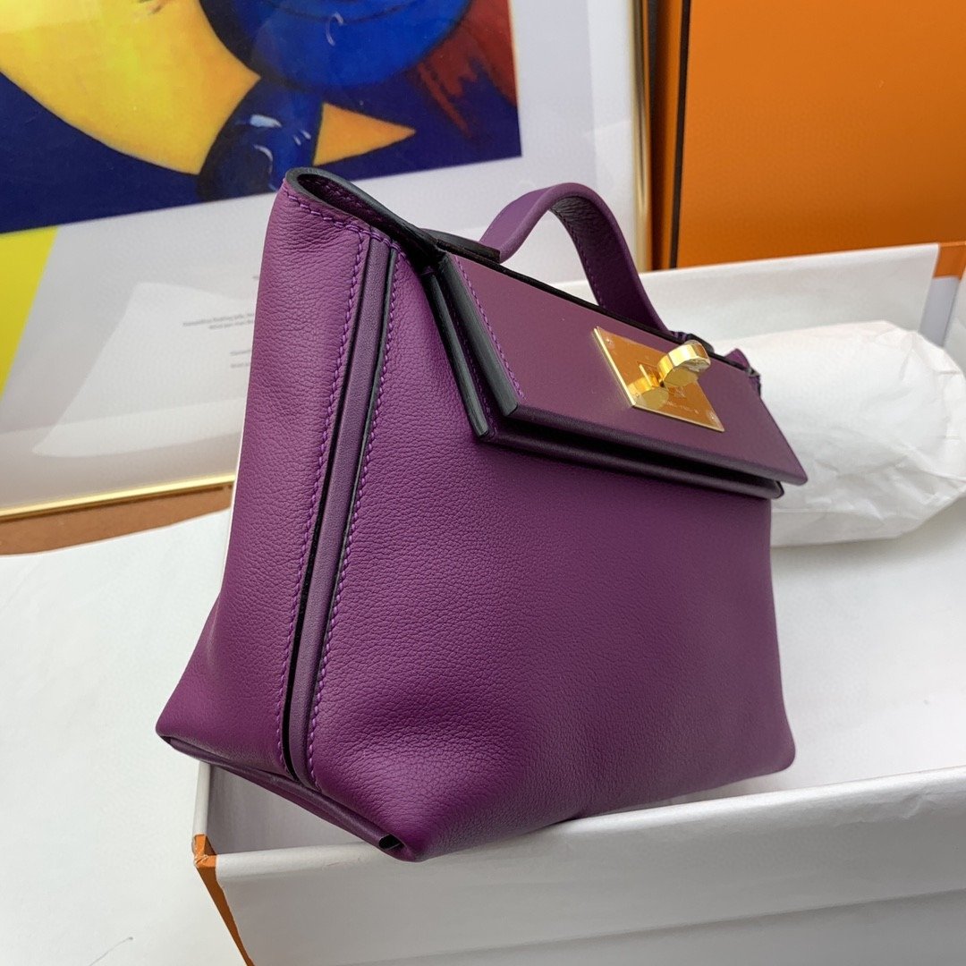 Hermes 24/24 Mini Evercolor Swift Purple For Women, Women’s Handbags, Shoulder Bag 8.2in/21cm - Image 4
