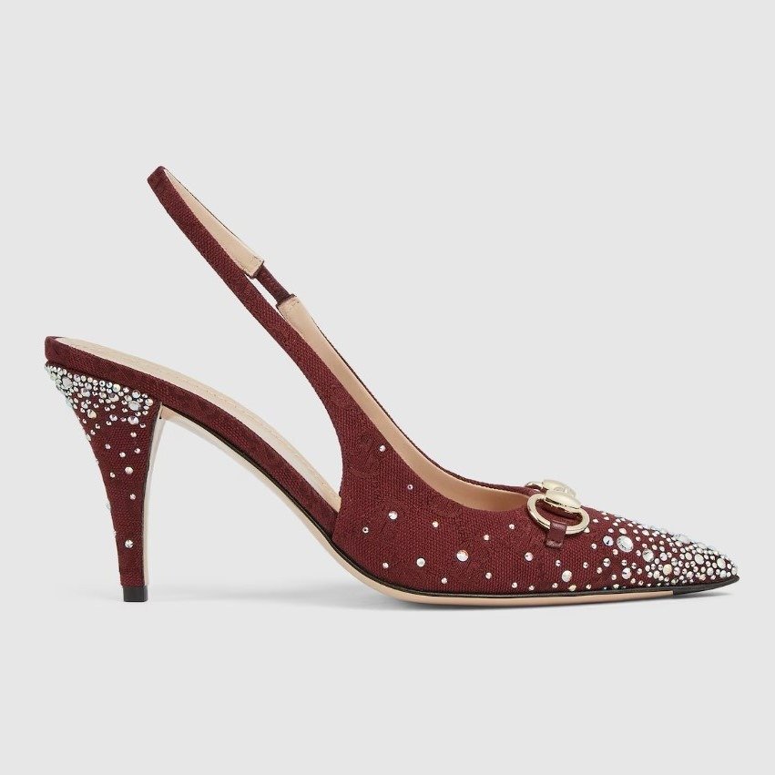 Gucci Slingback Pump With Crystal Horsebit Rosso Ancora Red For Women 812176 FAD21 8552 - Image 3