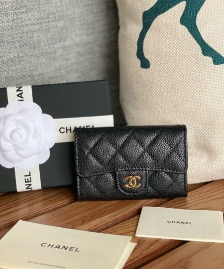 Chanel Classic Card Holder Gold Black For Women, Women’s Wallet 4.5in/11.5cm