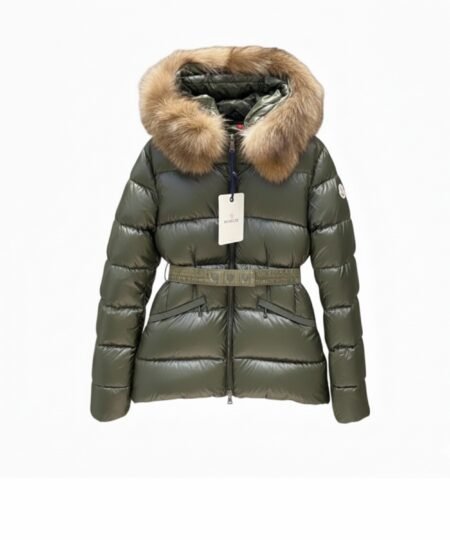 Moncler Boed Hooded Shearling-Trimmed Short Down Jacket Dark Green For Women