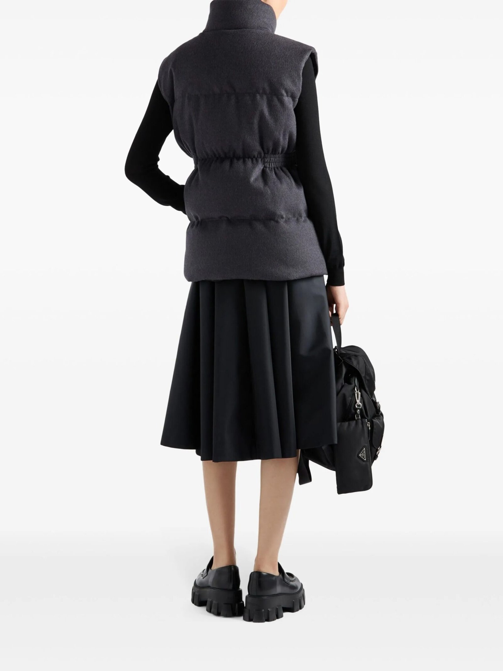 Prada Belted Down Padded Gilet Dark Grey For Women - Image 5