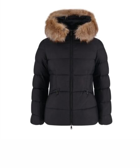 Moncler Boed Hooded Shearling-Trimmed Short Down Jacket Black For Women