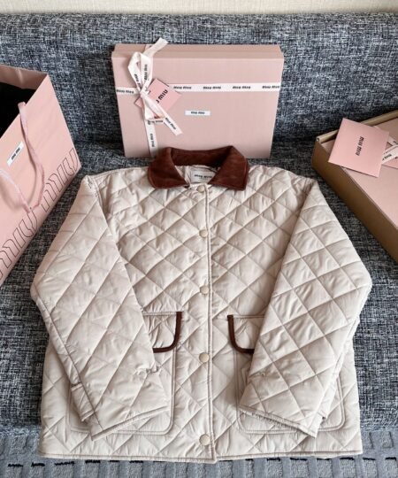 Alternative view of Miu Miu Quilted Jacket With Velvet Collar Beige For Women