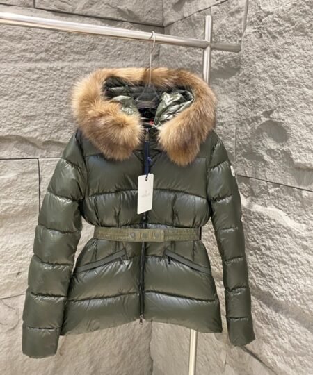 Alternative view of Moncler Boed Hooded Shearling-Trimmed Short Down Jacket Dark Green For Women